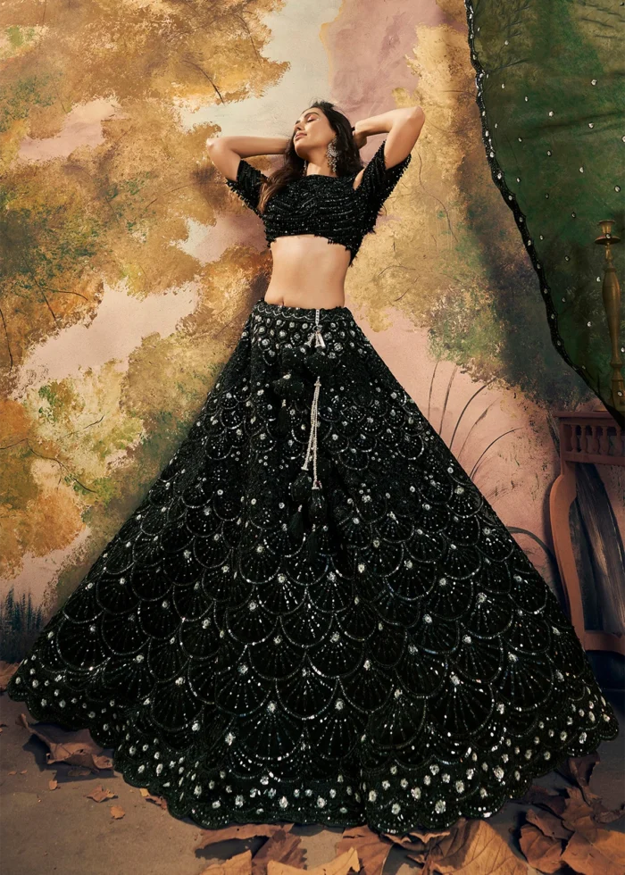 Black Embroidered Net Ready to Wear Lehenga