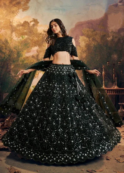 Black Embroidered Net Ready to Wear Lehenga