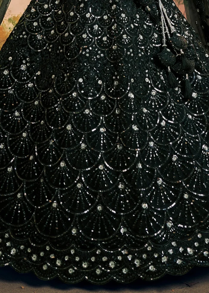 Black Embroidered Net Ready to Wear Lehenga