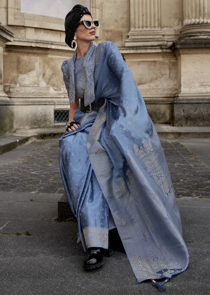 Blue Banarasi Satin Silk Saree