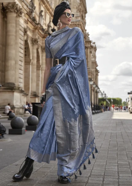 Blue Banarasi Satin Silk Saree