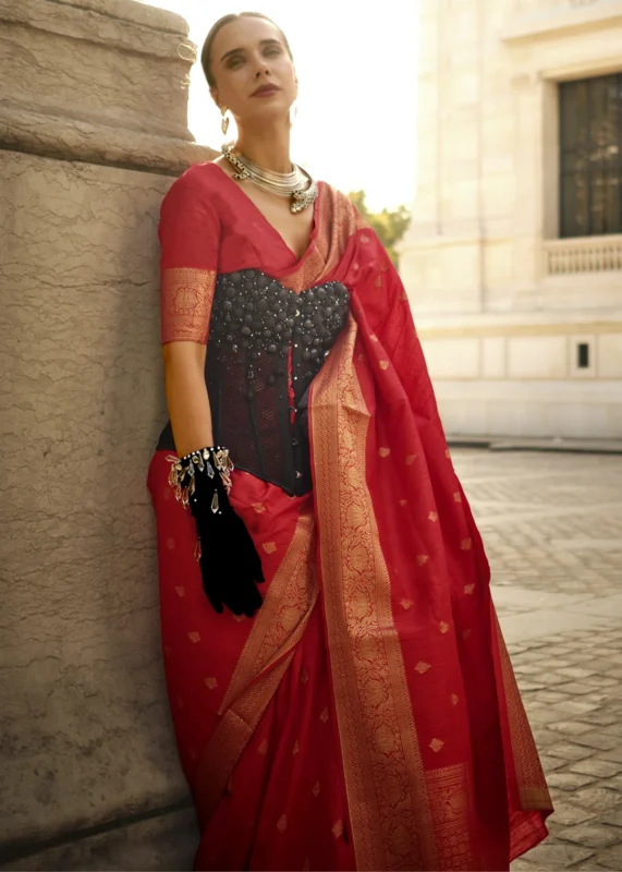 Bridal Red Banarasi Khaddi Silk Saree