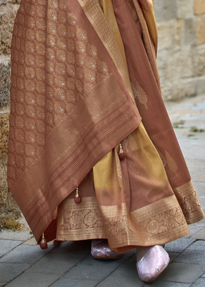 Brown Printed Soft Silk Saree