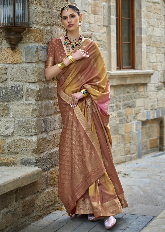 Brown Printed Soft Silk Saree