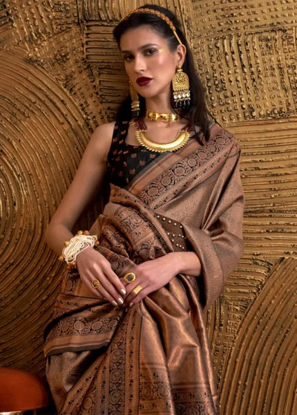 Copper Brown Kanjivaram Saree