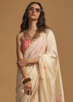 Cream Banarasi Silk Saree