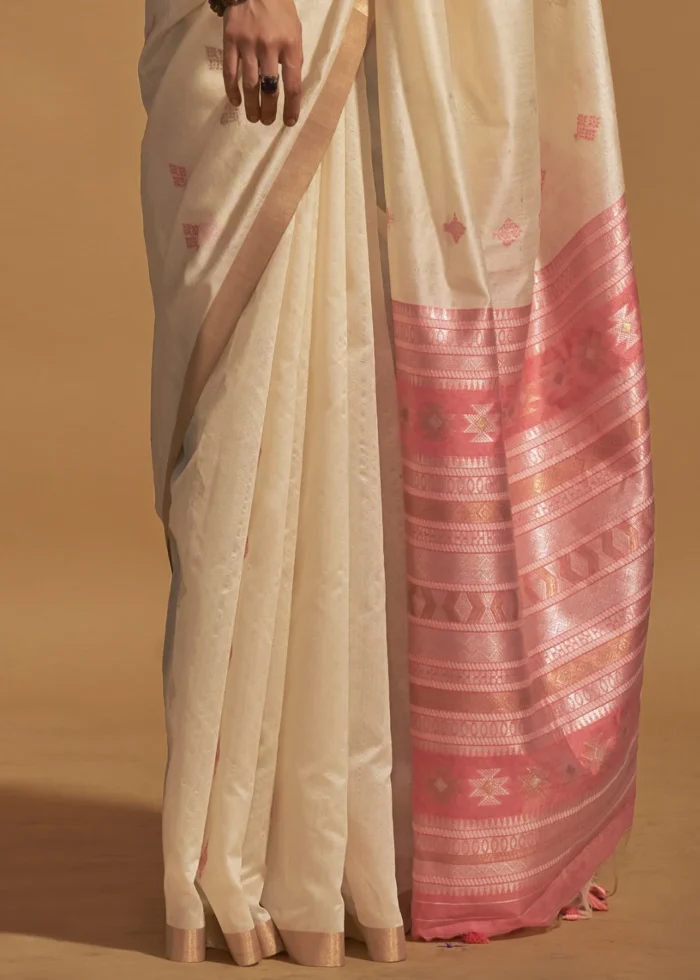 Cream Banarasi Silk Saree