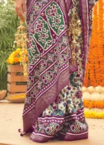 Cream and Purple Patola Saree