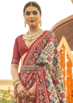 Cream and Red Patola Saree