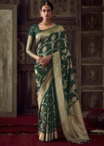 Dark Green Georgette Silk Banarasi Saree with Meenakari