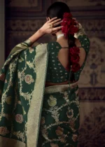 Dark Green Georgette Silk Banarasi Saree with Meenakari