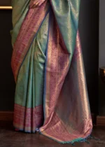 Dark Green Kanjivaram Saree with Contrast Blouse