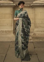 Dark Green Rangkat Satin Silk Saree