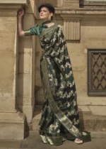 Dark Green Rangkat Satin Silk Saree