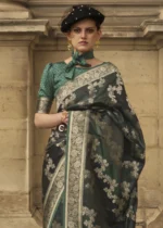 Dark Green Rangkat Satin Silk Saree