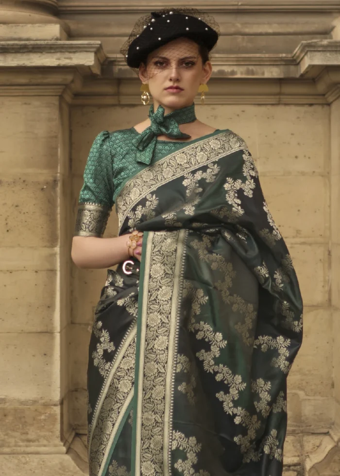 Dark Green Rangkat Satin Silk Saree