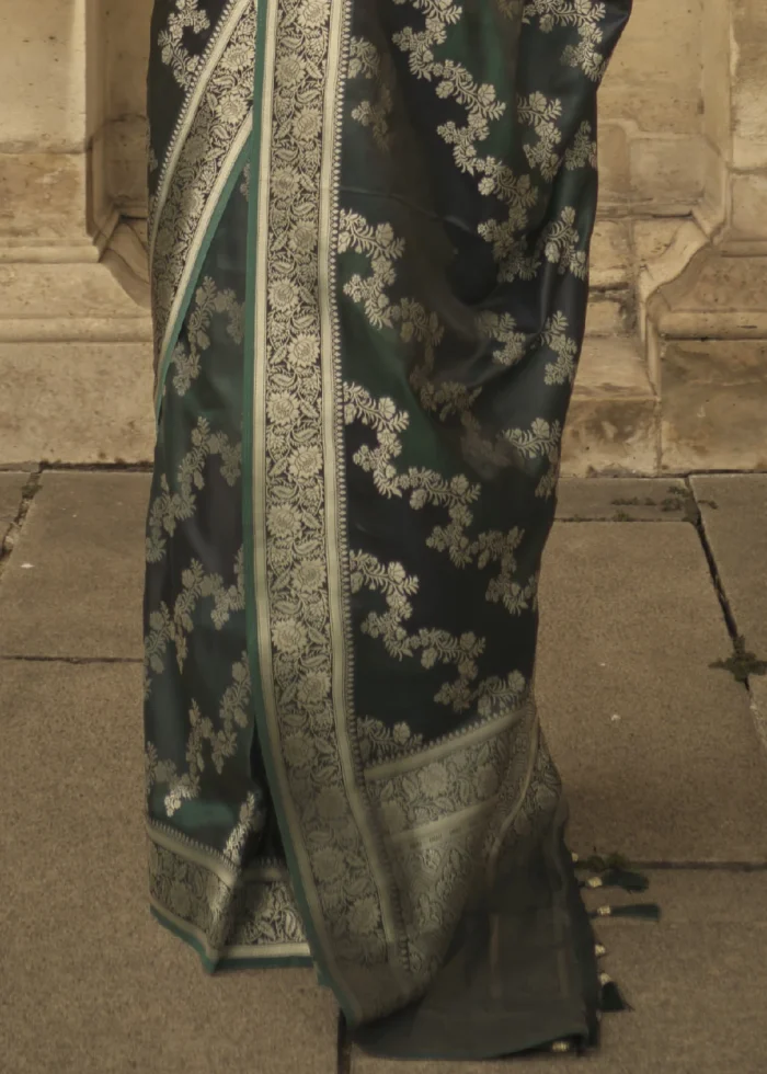 Dark Green Rangkat Satin Silk Saree