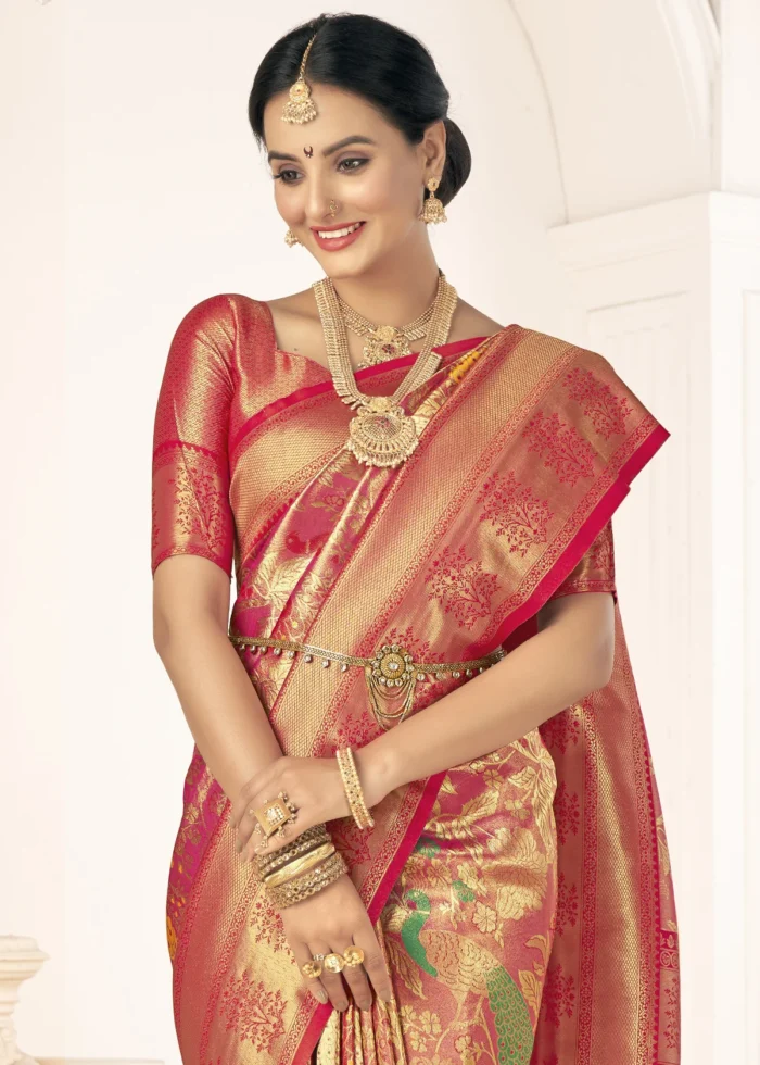 Dark Peach Kanjivaram Saree