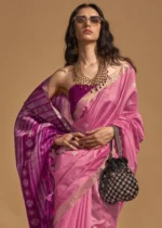 Flamingo Pink Banarasi Silk Saree