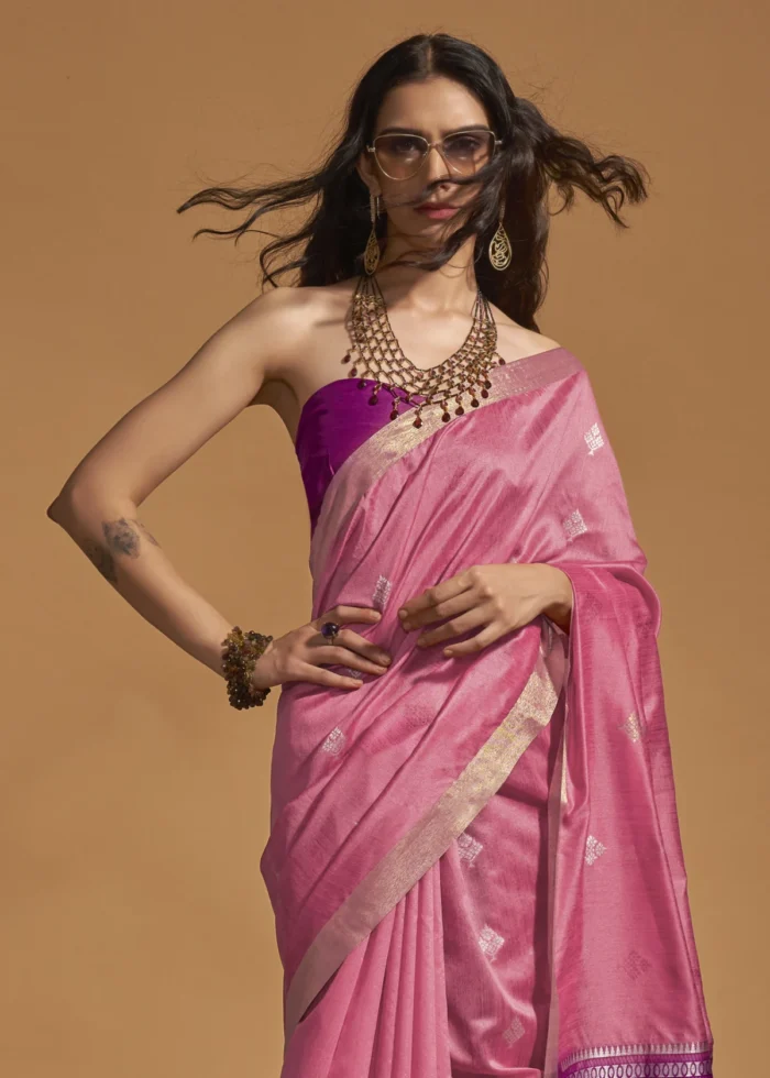 Flamingo Pink Banarasi Silk Saree