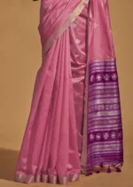 Flamingo Pink Banarasi Silk Saree