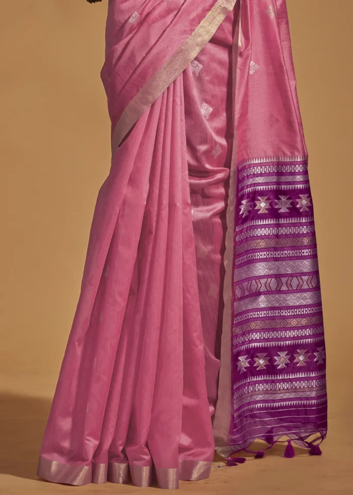 Flamingo Pink Banarasi Silk Saree