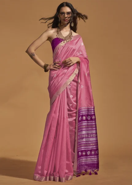 Flamingo Pink Banarasi Silk Saree