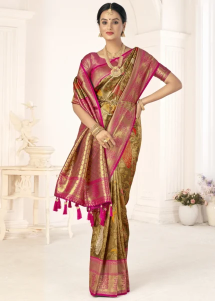 Golden Olive Kanjivaram Saree