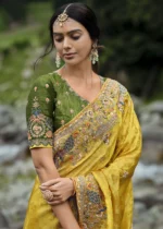 Golden Yellow Embroidered Silk Saree