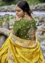 Golden Yellow Embroidered Silk Saree