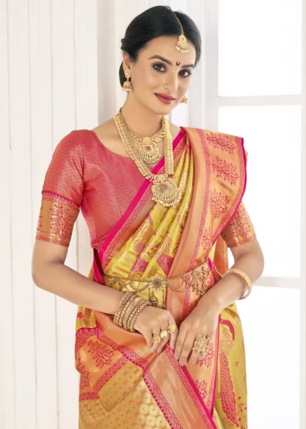 Golden Yellow Kanjivaram Saree