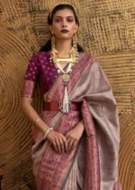 Gray Kanjivaram Saree with Contrast Blouse