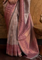 Gray Kanjivaram Saree with Contrast Blouse