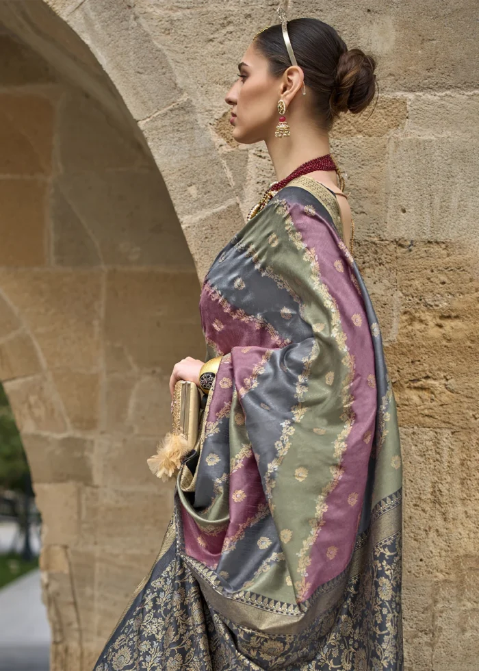 Gray Printed Soft Silk Saree