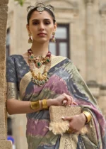 Gray Printed Soft Silk Saree