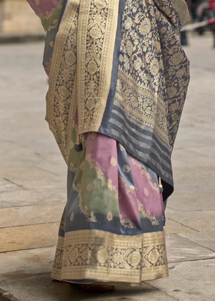 Gray Printed Soft Silk Saree