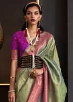 Green Kanjivaram Saree with Contrast Blouse