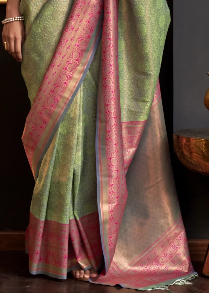 Green Kanjivaram Saree with Contrast Blouse