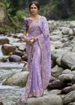 Lavender Embroidered Organza Saree