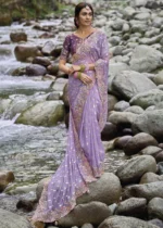 Lavender Embroidered Organza Saree