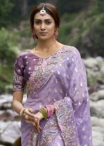 Lavender Embroidered Organza Saree