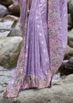 Lavender Embroidered Organza Saree