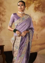 Lavender Kanjivaram Silk Saree with Embroidery Work