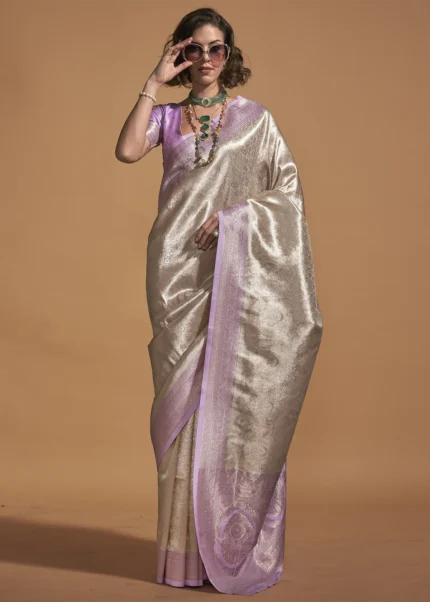 Lavender and Beige Kanjivaram Saree