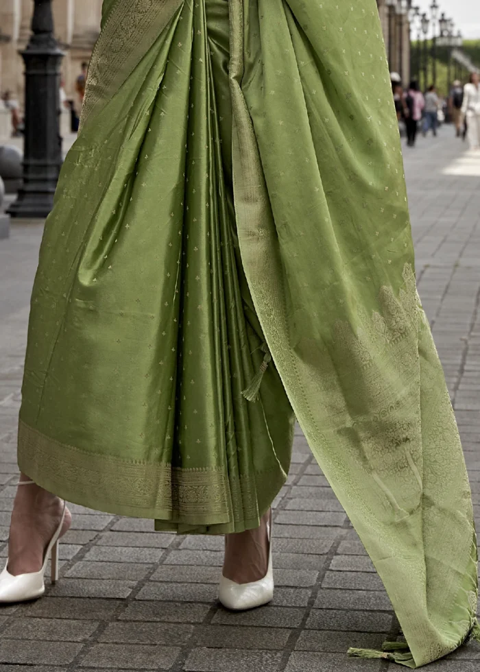 Leaf Green Banarasi Satin Silk Saree