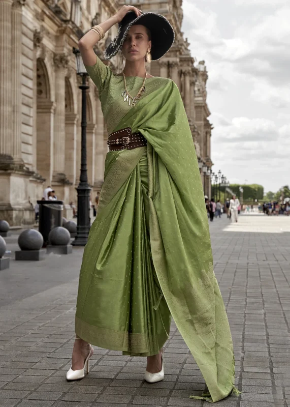 Leaf Green Banarasi Satin Silk Saree