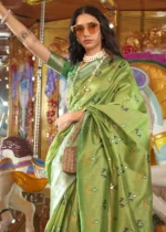 Leaf Green Banarasi Silk Saree