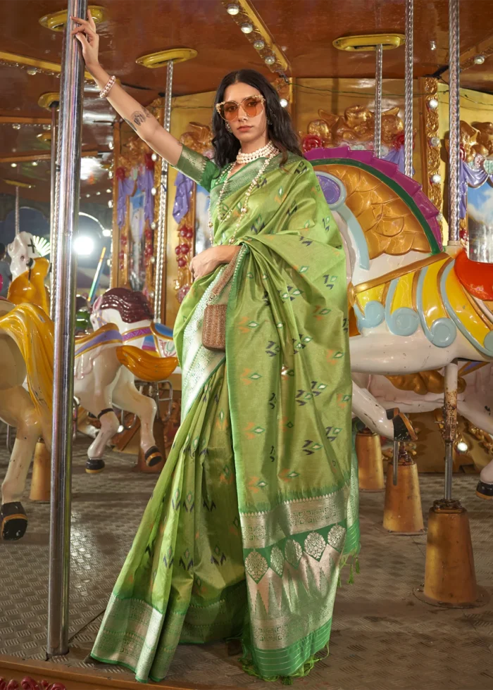 Leaf Green Banarasi Silk Saree