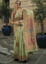 Light Green Kashmiri Jamawar Saree