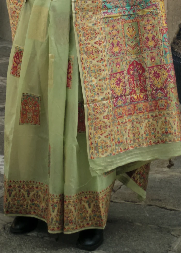 Light Green Kashmiri Jamawar Saree